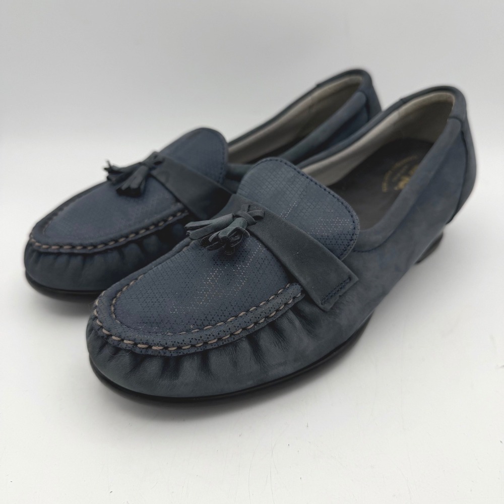 SAS‎ Womens 8.5 Shoes Loafers Navy Blue Nubuck Tassel Wedge Tripad Comfort